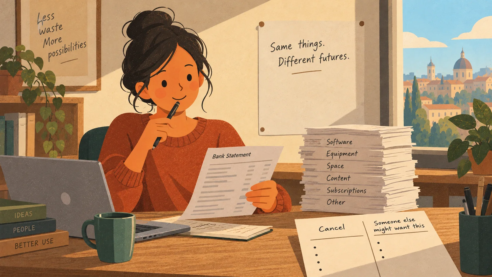 Woman at desk looking at papers