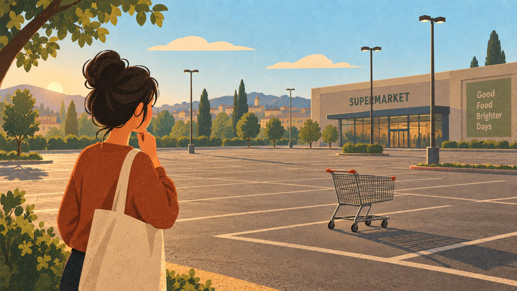 woman next to empty parking lot