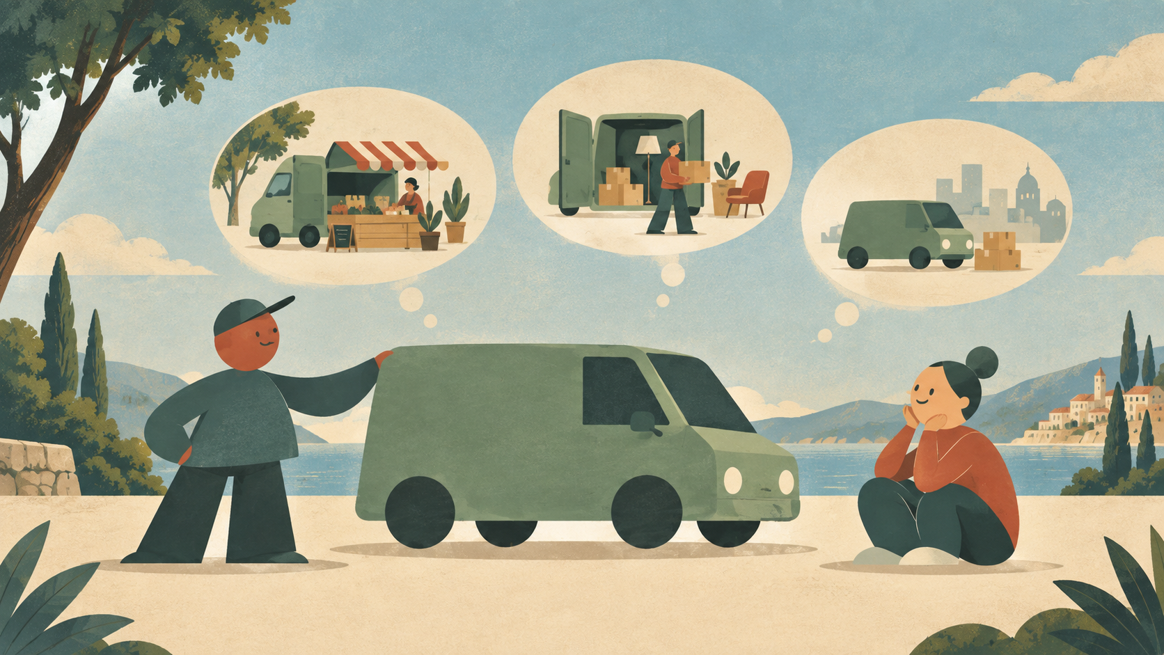 couple and truck on a beach